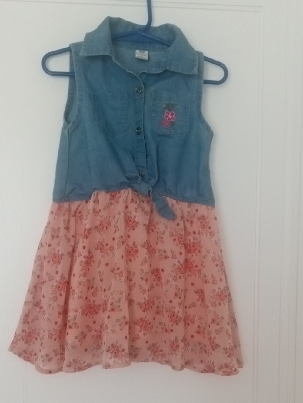 Girls 3T Sleeveless Denim Top & Pink Floral Skirt Dress